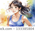 AI-generated image of a young Japanese woman jogging 133385804
