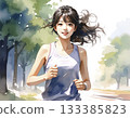 AI-generated image of a young Japanese woman jogging 133385823