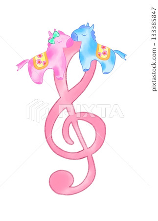 Treble clef with a cute horse 133385847