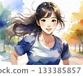 AI-generated image of a young Japanese woman jogging 133385857