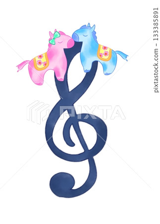 Treble clef with a cute horse Treble clef with a cute horse 133385891