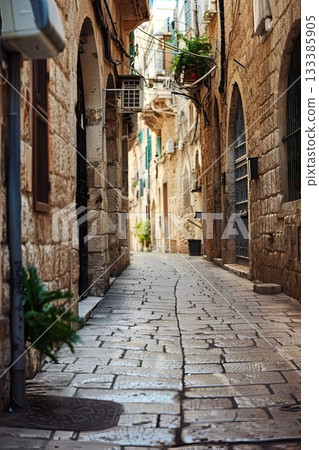 Narrow Stone Alley in Jerusalem, Historic Old City, Jerusalem Day 133385905