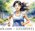 AI-generated image of a young Japanese woman jogging 133385931