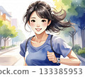 AI-generated image of a young Japanese woman jogging 133385953