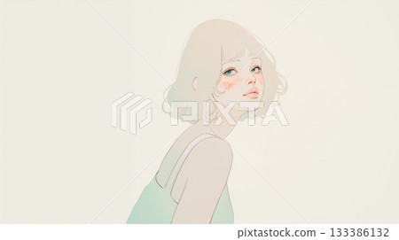 Watercolor illustration of a woman looking back 133386132