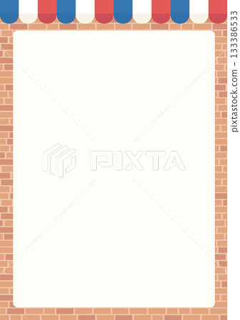 A4尺寸垂直菜單板,配上法式三色遮陽篷和淺色磚牆背景 A4尺寸垂直菜單板,配上法式三色遮陽篷和淺色磚牆背景 133386533