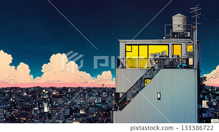 城市夜景、夜空和公寓大樓 133386722