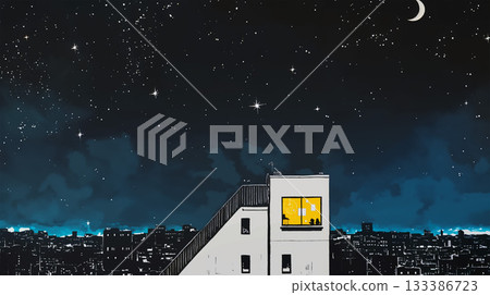 城市夜景、夜空和公寓大樓 133386723
