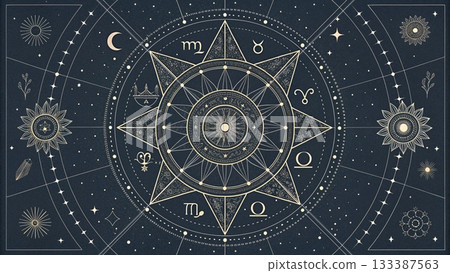 Boho Constellation Print Dark Monochrome Vector Art Background 133387563