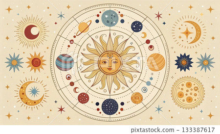 Boho Constellation Print  Vector Art Background 133387617