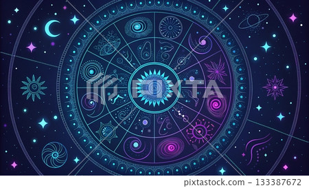 Boho Constellation Print Neon Vector Art Background 133387672