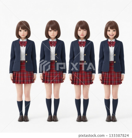 四幅身穿制服的女孩全身插圖 133387824
