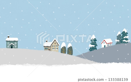 Snowy winter Nordic forest: houses lined up in a snowy landscape Snowy winter Nordic forest: houses lined up in a snowy landscape 133388139