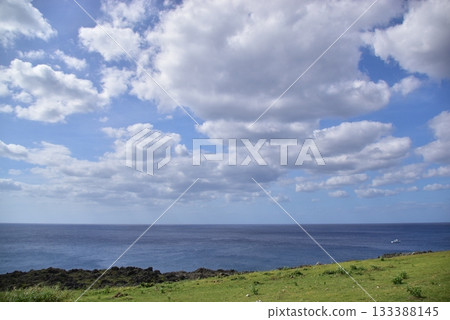 View of the sea and sky from the grassy hill View of the sea and sky from the grassy hill 133388145