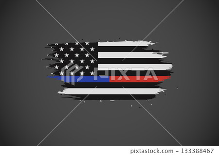 American Flag with Thin Blue Line and Thin Red Line with Artistic Brushstroke Effect. American Flag with Thin Blue Line and Thin Red Line with Artistic Brushstroke Effect. 133388467