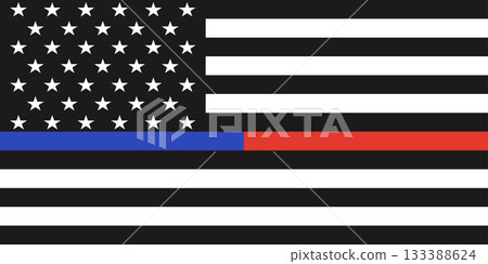 American thin blue line and red line police and fire respect honor flag. Honor and respect law United States enforcement flag vector. American thin blue line and red line police and fire respect honor flag. Honor and respect law United States enforcement flag vector. 133388624