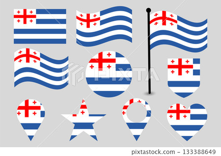Collection of Adjara Flag Icons in Various Geometric Shapes and Maps 133388649