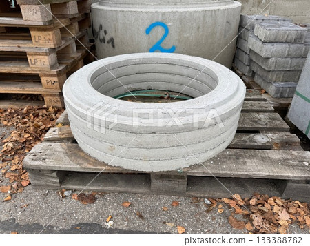 Concrete Rings on Pallet at Construction Site Concrete Rings on Pallet at Construction Site 133388782