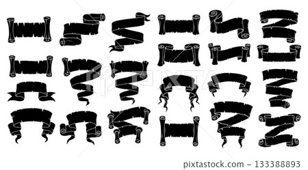 Diverse set of decorative scroll and ribbon banners with different forms, ideal for text or announcement display Diverse set of decorative scroll and ribbon banners with different forms, ideal for text or announcement display 133388893