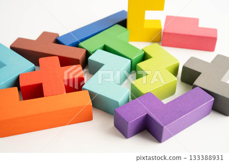 Logical thinking and problem solving problem solution creative business, wooden puzzle geometric block shape. 133388931