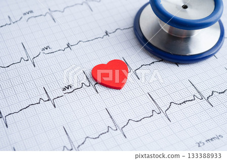 Electrocardiogram ECG, heart wave, heart attack, cardiogram report. Electrocardiogram ECG, heart wave, heart attack, cardiogram report. 133388933