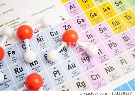 Molecules chemical on a periodic table background. Molecules chemical on a periodic table background. 133389127