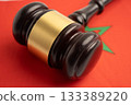 Morocco law, Legal, justice and agreement, wooden court gavel on flag. 133389220