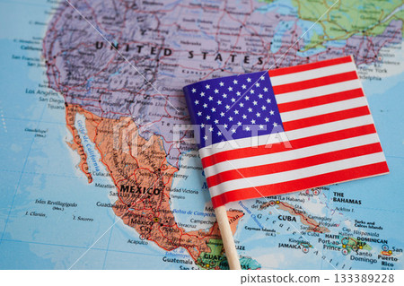 Bangkok, Thailand December 10, 2023 USA america map in world map paper. 133389228