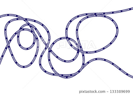 Intertwining Ribbon Path with Repeating 'DESIGN' Text and Loops. Intertwining Ribbon Path with Repeating 'DESIGN' Text and Loops. 133389699