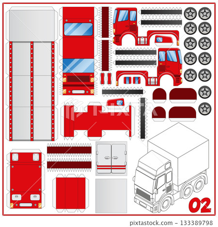 Truck. A set for making a paper model. Isolated on white background. Vector illustration. Truck. A set for making a paper model. Isolated on white background. Vector illustration. 133389798