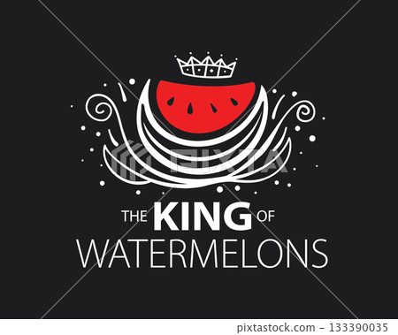 Unusual vector watermelon logo hand-drawn 133390035