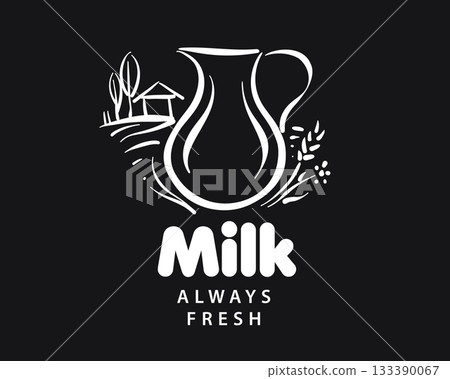 Hand-drawn vector logo of a milk jug 133390067