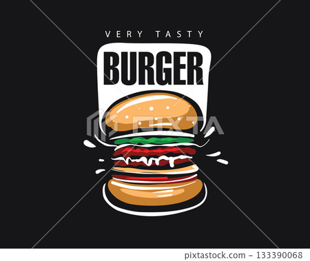 Hand drawn vector burger logo on black background 133390068