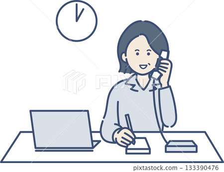 Illustration of a woman in her 40s answering the phone 133390476