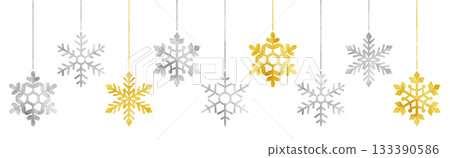 Watercolor snowflake ornament illustration gold and silver 133390586