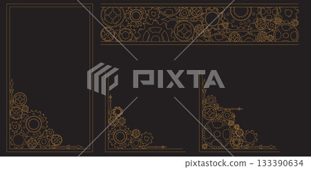 Corner, frame, and border of hand-drawn gears in a doodle sketch style, colorful and symbolic of teamwork, business ideas, and progress. 133390634