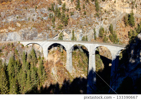 View of Landwasser Viaduct, Rhaetian railway, Graubunden in Switzerland 133390667