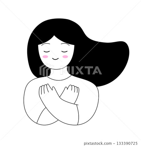 Woman is hugging herself. Self love and mental health concept Woman is hugging herself. Self love and mental health concept 133390725