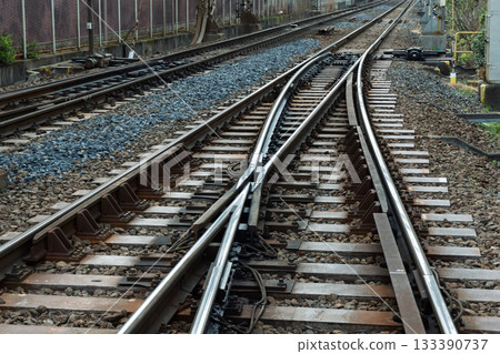 Railroad crossing structure and safety measures: Branching point just before the railroad crossing Railroad crossing structure and safety measures: Branching point just before the railroad crossing 133390737