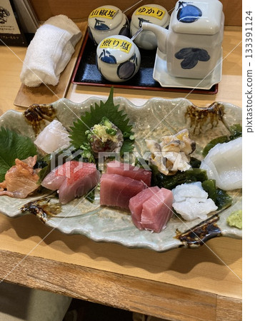 Assorted sashimi at a sushi restaurant Assorted sashimi at a sushi restaurant 133391124