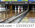 The ball hits the pins in a bowling tournament 133391337
