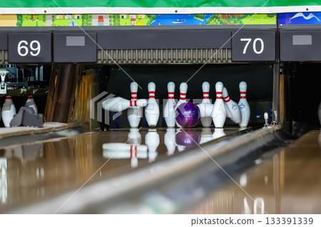 Bowling, ball hitting the pins 133391339