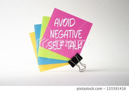 Avoid negative self-talk symbol. Concept words Avoid negative self-talk on pink sticky note. Beautiful white background. Business and Avoid negative self-talk concept. Copy space. Avoid negative self-talk symbol. Concept words Avoid negative self-talk on pink sticky note. Beautiful white background. Business and Avoid negative self-talk concept. Copy space. 133391416