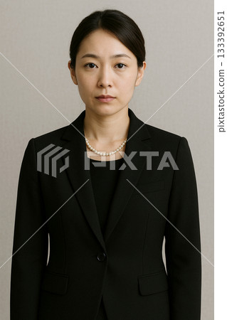 人工智慧生成的30多歲女性上半身影像，身著喪服 133392651