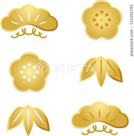 Pine, bamboo, and plum auspicious illustration set, gold Japanese-style design material Pine, bamboo, and plum auspicious illustration set, gold Japanese-style design material 133392785