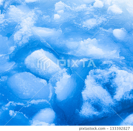 Pieces of drift ice floating in the Sea of Okhotsk in Hokkaido in midwinter Pieces of drift ice floating in the Sea of Okhotsk in Hokkaido in midwinter 133392827