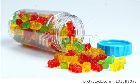 Children's Gummy Vitamins in Colorful Bottle Isolated Product Photography Kids Health 133393053
