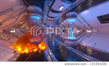 Scenery inside the spacecraft 133393206