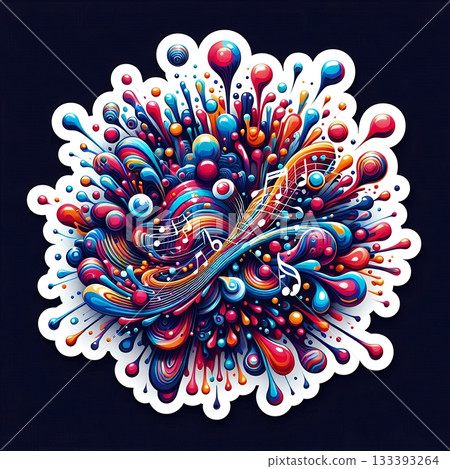 Abstract Digital Symphony in Vibrant Treble Clef with Sound Waves and Music Notes. 133393264