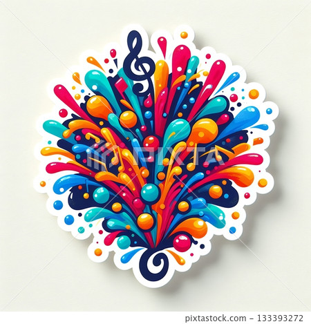 Abstract Digital Symphony in Vibrant Treble Clef with Sound Waves and Music Notes. 133393272